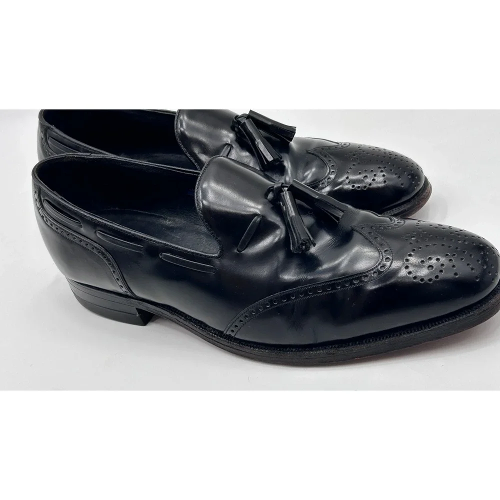 Vintage Black Leather Tassel Loafers Wingtip Slip On Dress Shoes Men's 9 E
